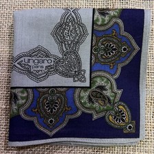 MAN GRAY PLAIN HANKY COTTON ART POCKET SQUARE 17" CLASSIC PURPLE  BLUE PAISLEYS