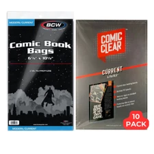 10 BCW Current Comic Book Bags & Comic Clear Boards Hard Archival Plastic Boards