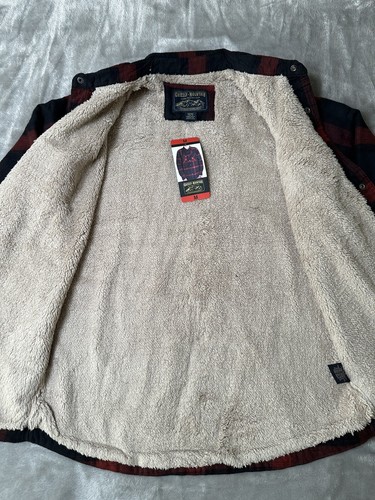 Grizzly Mountain Men Red Plaid Flannel Shirt Jacket Sherpa Lined Shacket Medium - Picture 5 of 11