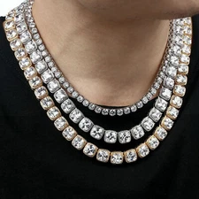 Men's 10mm 1 Row CZ Stone Cluster Bling Gold Tennis Bracelet Chain ANTI TARNISH