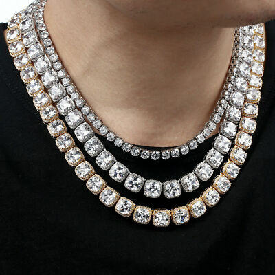 #ad Men#x27;s 10mm 1 Row CZ Stone Cluster Bling Gold Tennis Bracelet Chain ANTI TARNISH $14.09