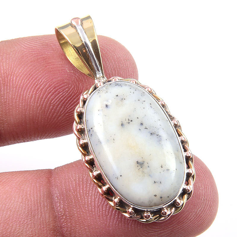 Natural Dendrite Opal 925 Solid Sterling Silver Gift TwoTone Pendant 1.50