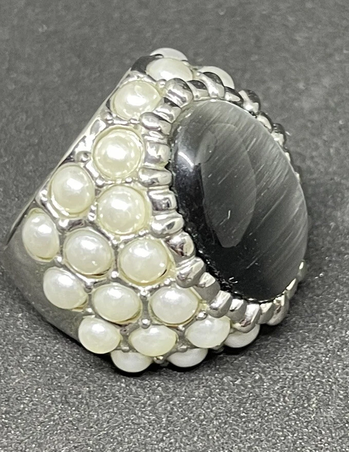 Anillo de moda Arinna gris ópalo blanco perla talla 8 Foto 2 de 4