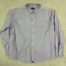 Untuckit Mens 2XL Blue White Plaid Stretch Button Up Performance Nylon Blend