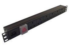 6 way UK Socket PDU cw IEC C14 Power Inlet for DETACHABLE LEAD 1U 19" Rackmount