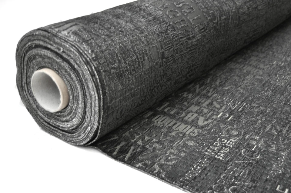 Jacquard Chenille Stoffe Möbelstoff Polsterstoff Dekostoff Meterware Schrift - Bild 2 von 4