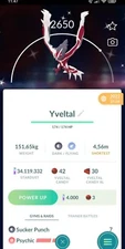 Pokemon Shiny Yveltal - TRA'DE 1 mill Dust (Unregistered) GO - Read Description