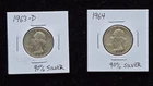 Lot Of (2) Washington Quarters 1963-D and 1964 90% Silver🔥 Pre-1964