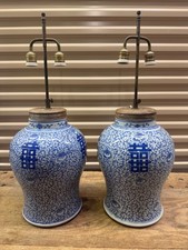 Pair of 19th Century Double Happiness Chinese Temple Jar Lamps-Qing Dynasty