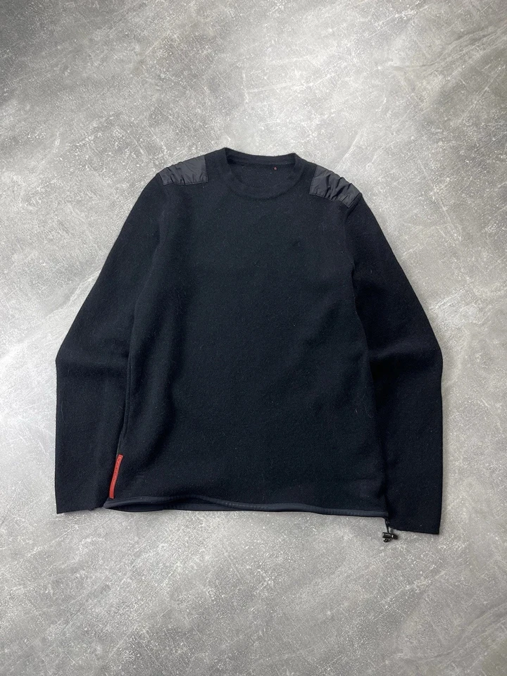 Prada Sport Linea Rossa Vintage 2000s Black Wool Sweater Made in Italy Sz 46 - Image 2 of 4