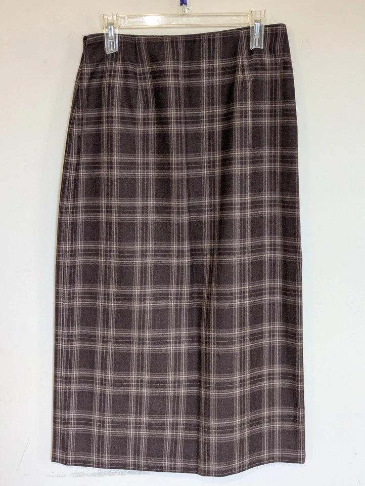 Vintage Rafaella Petites Brown Plaid Skirt Size 10P Wool Midi Acedemia Heritage - Image 4 of 4