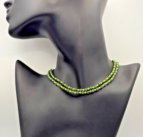 14k Gold Filled Positive Energy Green Aventurine Faux Jade Delicate Necklace