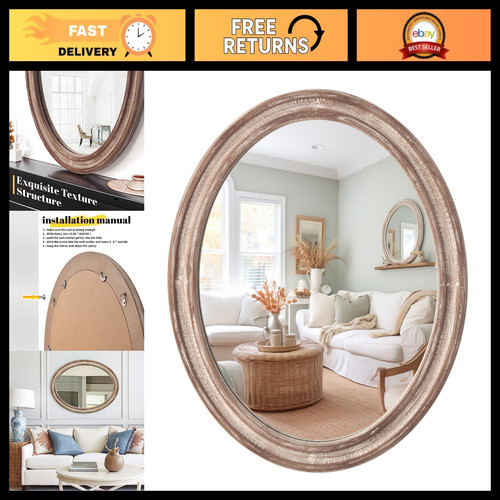 Rustic Farmhouse Oval Mirror 24x30" - Wall Decor for Bathroom Vanity, Home Accen
