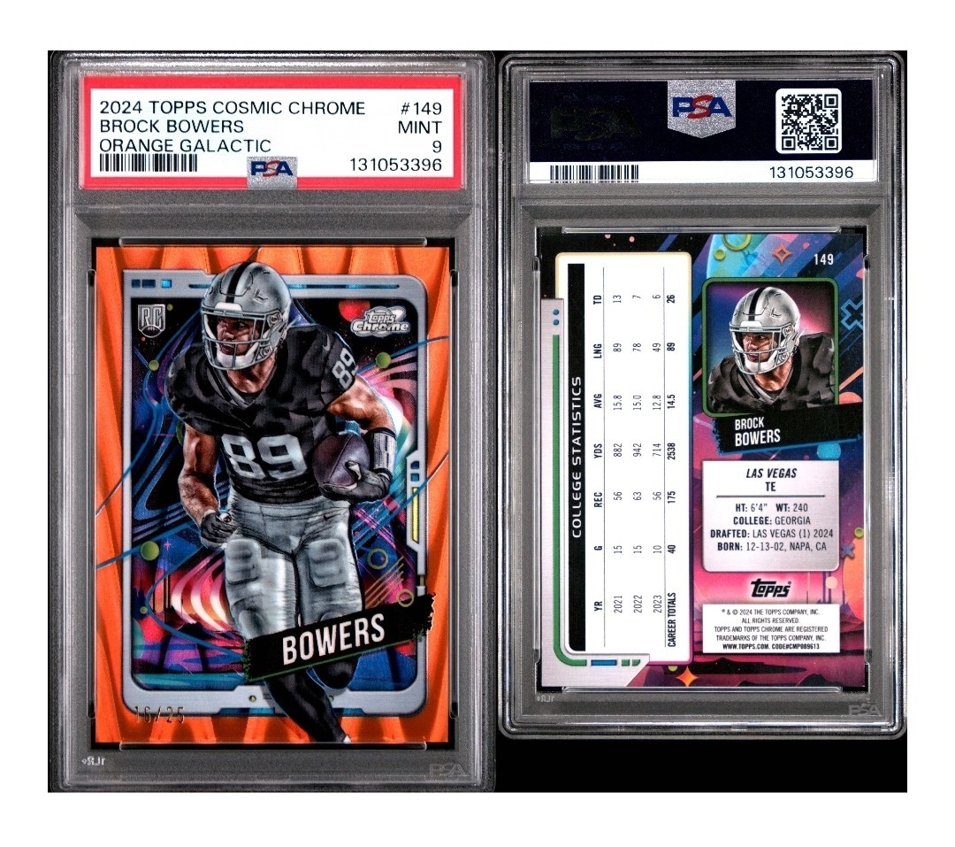 2024 TOPPS COSMIC CHROME #149 BROCK BOWERS ORANGE GALACTIC /25 PSA 9