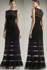 Tadashi Shoji Illusion Stripe Black Sleeveless Ribbed/Mesh Maxi Gown Women's XS