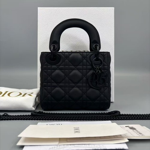 Christian Dior Lady Dior Mini Black Matte Cannage Leather Black Hardware Bag