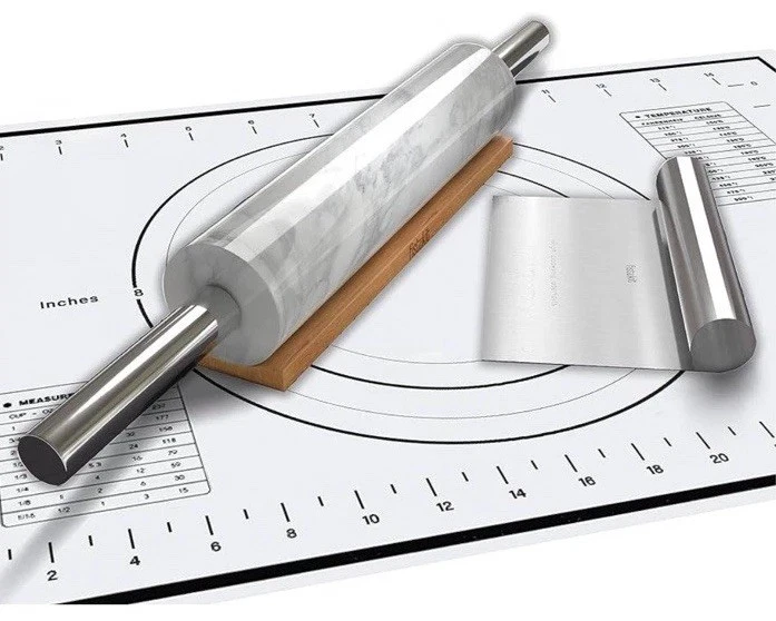 Marble Rolling Pin Set with Cradle | 18” Non-Stick Roller for Baking & Pastry
