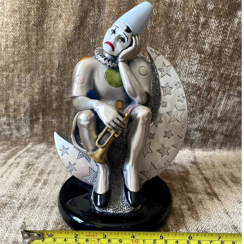 Figura italiana Mida Barbieri PIERROT LUNA 'Payaso plateado en la luna' firmada RARA Foto 3 de 4