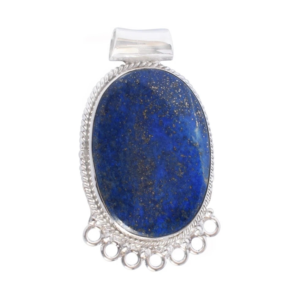 Ciondolo ovale grande pietra preziosa lapislazzuli argento sterling 925... - Immagine 2 di 4