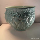 Vintage Large McCoy Diamond Quilted Leaf & Berries Seafoam Green Jardiniere