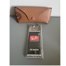 Ray-Ban Clamshell Brown Leather Eyeglass Case Snap Closure with Cleaning Cloth