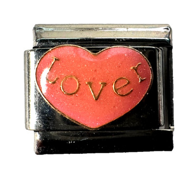 PINK Heart Valentine ''LOVER''  Italia Collection CHARM fit 9mm bracelets