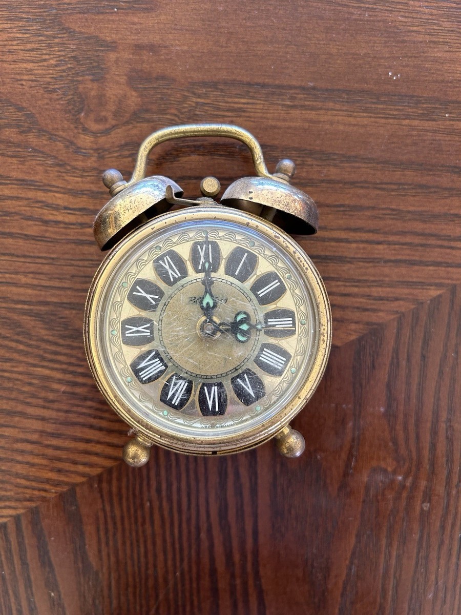 Vintage Blessing Alarm Clock West Germany Brass Twin Bell Wind-Up