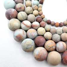 Matte Natural Ocean Jasper Round Spacer Bead 15" 4, 6, 8, 10, 12Jewelry Making