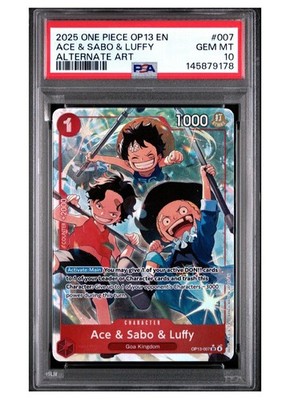 One Piece Card Game TCG ACE & SABO & LUFFY OP13-007 Alt Art PSA 10