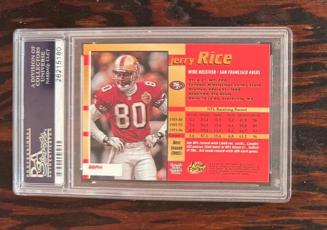 Jerry Rice 1997 Stadium Club Bowman's Best PREVIEWS #BBP14 - PSA 9 view 2