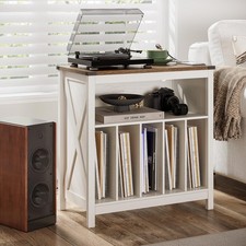 Large Record Player Stand with Charging Station  LED Light, Vinyl Record Hol...