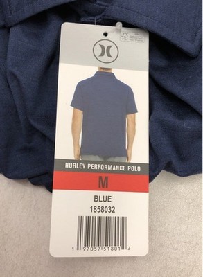 Hurley Men's Performance Polo Shirt Blue Short Sleeve Stretch NWT