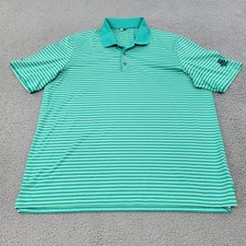 Adidas Polo Mens XL Green Performance Striped Bear Lakes Embroidery Shirt