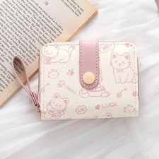 Dama Cuero PU Corto Lindo Rosa Gato Cartera Mujeres Niños Cremallera Cartera Portatarjetas