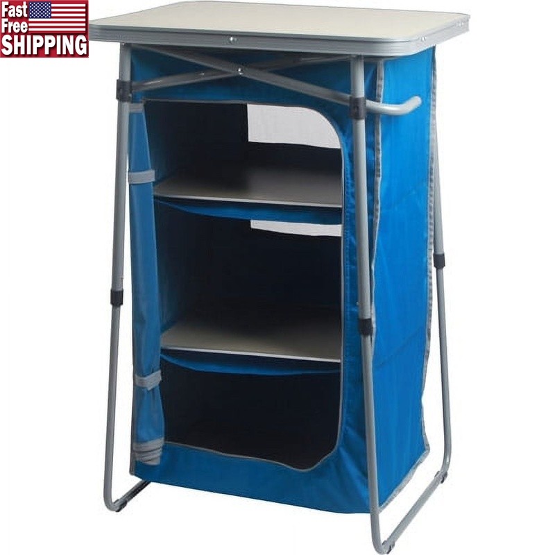 Collapsible 3-Shelf Cabinet W/ Table Top Portable Storage Camping & Outdoors New
