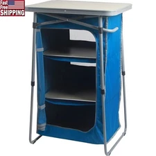 Collapsible 3-Shelf Cabinet W/ Table Top Portable Storage Camping & Outdoors New
