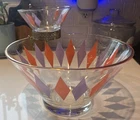 Vintage MCM Anchor Hocking Harlequin Chip and Dip Bowl Set With Holder RARE
