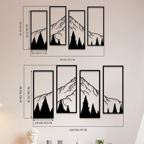 4 Pcs Metal Mountain and Forest Wall Decor Line Drawing Wall Art Abstract Min... - Picture 2 of 7