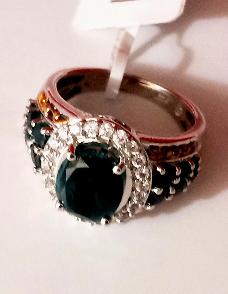 Anillo de circón blanco grandidierita verde azulado de 4,20 quilates en platino vermeil YG sobre plata Foto 4 de 4