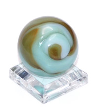 Large Vintage Glass Marble Shooter Blue Brown Fold Pontil '9 Tail' 0.95" -51