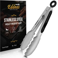 Mini Kitchen Tongs 7in HeatResist 600° Stainless Steel Non Slip Cooking Salad