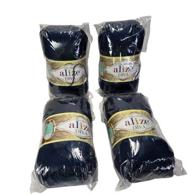 Alize Diva Silky Effect Microfiber Acrylic Yarn Lot of 4 3.5mm Navy Blue New