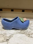 Vintage McCoy Pottery 1940-1960 Blue Dutch Clog Shoe Planter Pink Rose Ceramic