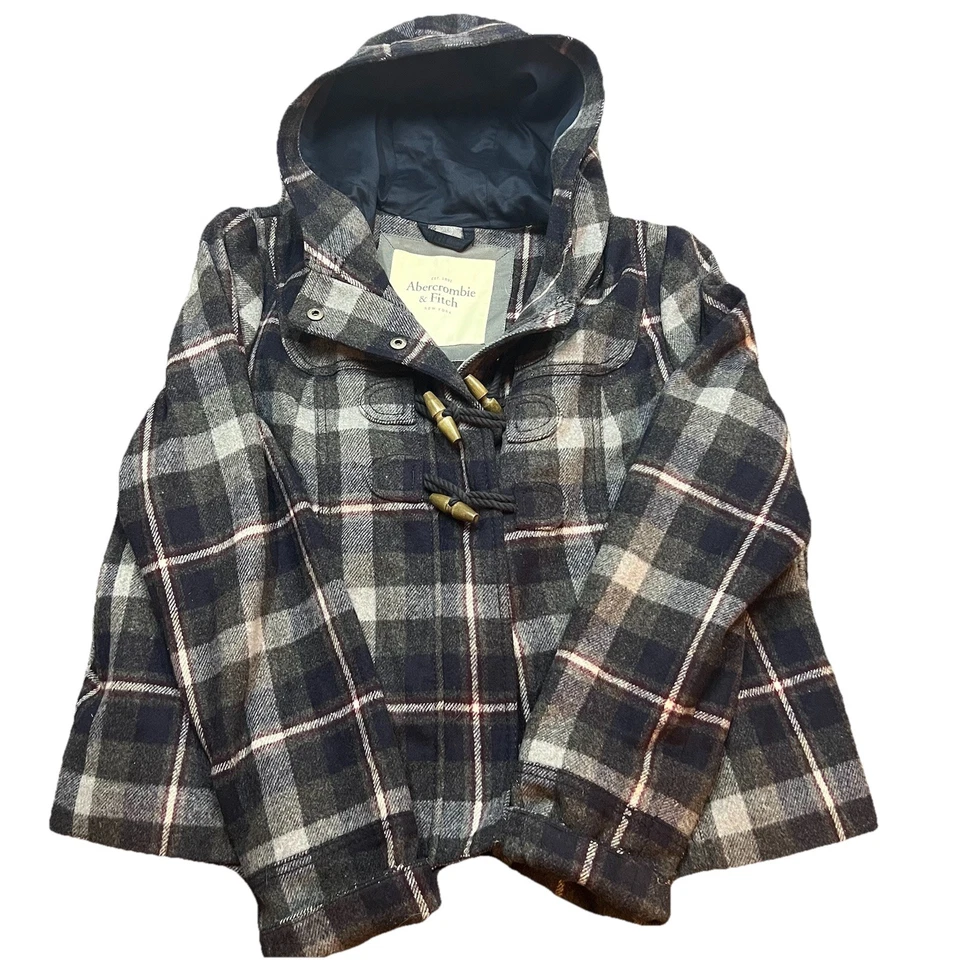 Chaqueta Abercrombie & Fitch Mujer Grande Mezcla de Lana a Cuadros Palanca Lona Abrigo Guisante Foto 2 de 4