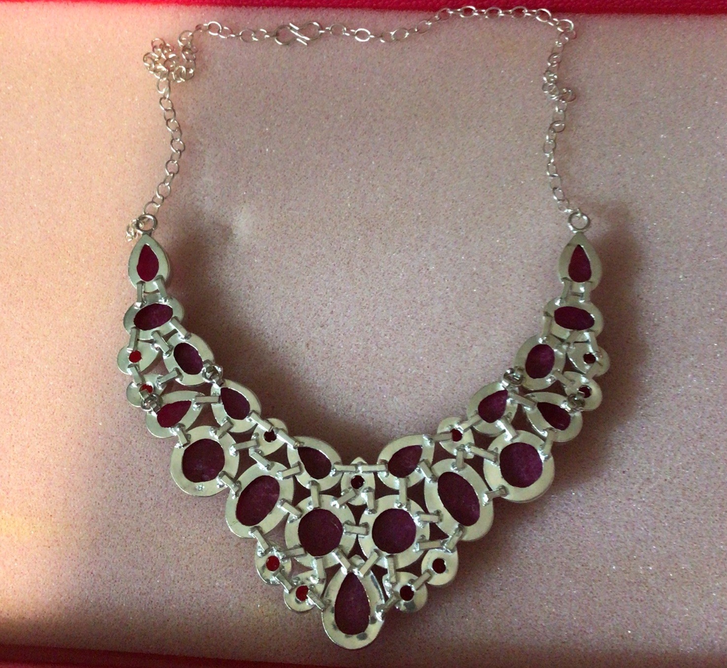 925 Silver Plated Simulated Ruby Garnet Big Clust… - image 8