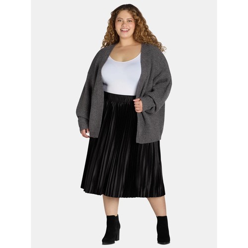 TERRA & SKY - PLUS SIZE: 4X (28W-30W) - Pull On Pleated Midi Satin Skirt - NEW! - Picture 2 of 5