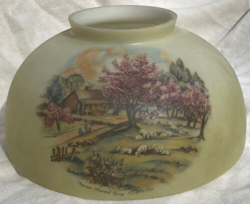 BEAUTIFUL RARE 14" GLASS CURRIER & IVES AMERICAN HOMESTEAD SPRING LIGHT SHADE - Picture 2 of 5