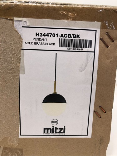 Mitzi Renee 1-Light Aged Brass +Black Pendant Opal Glossy Glass H344701-AGB/BK