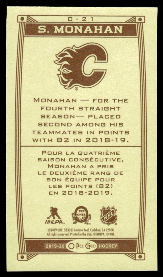 2019-20 O-Pee-Chee Caramel Minis Border Sean Monahan Calgary Flames #C-21 - Image 2 of 2
