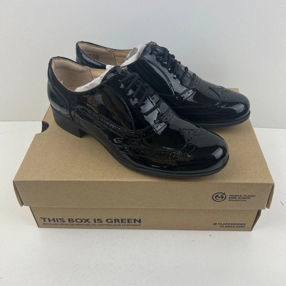 Clarks Hamble Oak Shoes Ladies Brogue Oxford Patent Leather Black